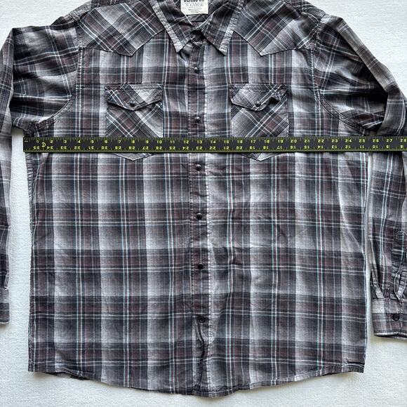 Wrangler Jeans Co Men X Large Plaid Western Shirt Pearl Snap Long Sleeve Gray - Picture 13 of 15